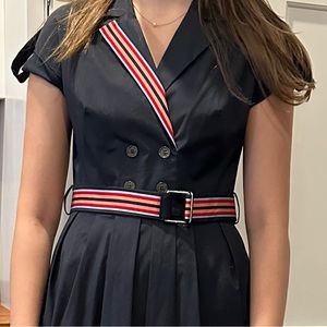Lela Rose Navy Blue with Striped Trim Dress